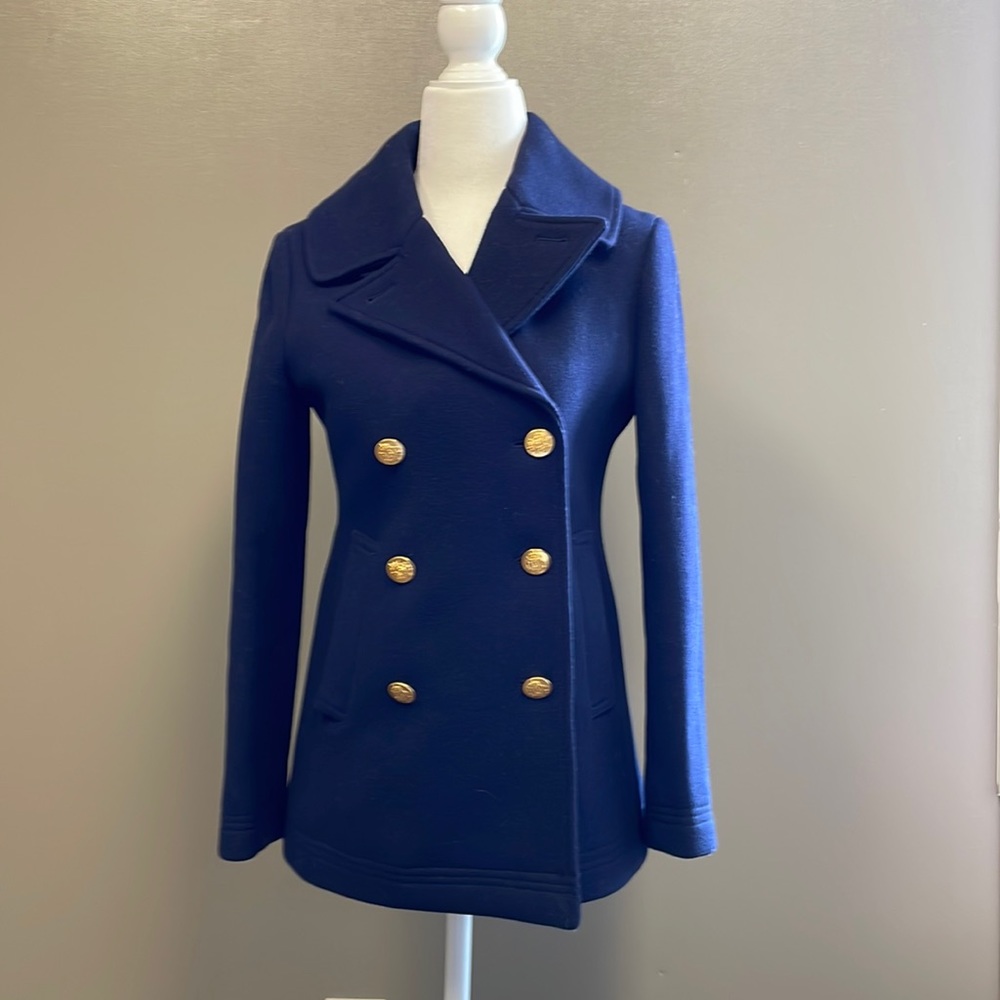 J.crew size 2p stadium cloth navy pea coat
